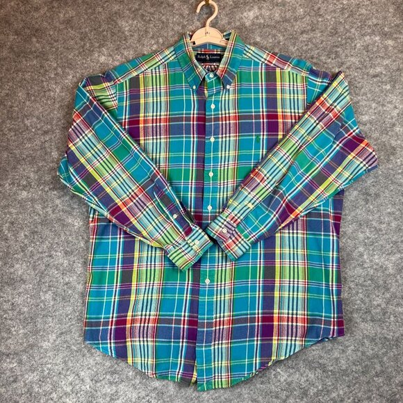 Ralph Lauren Mens XL Classic Fit Multicolor Plaid Long Sleeve Button-Down Shirt - Picture 9 of 9